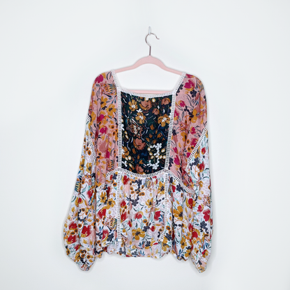 maeve nikki square neck floral crochet boho blouse - size xl