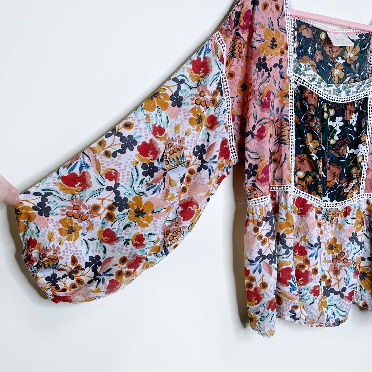 maeve nikki square neck floral crochet boho blouse - size xl