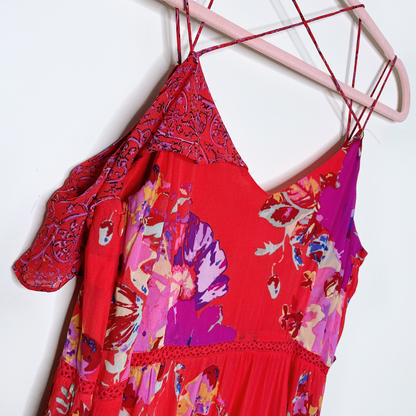 maeve grecia floral ruffle midi dress - size 2