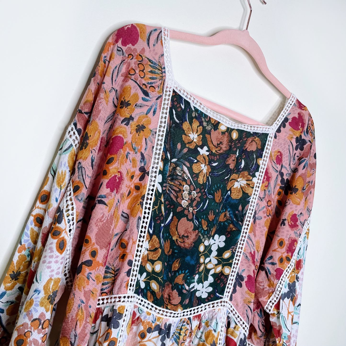maeve nikki square neck floral crochet boho blouse - size xl