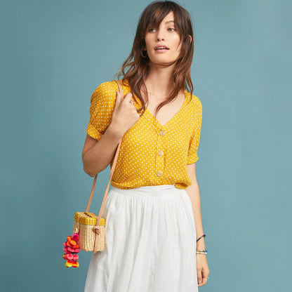 Maeve Yellow Motif Hansley Top - size 6 - Anthropologie