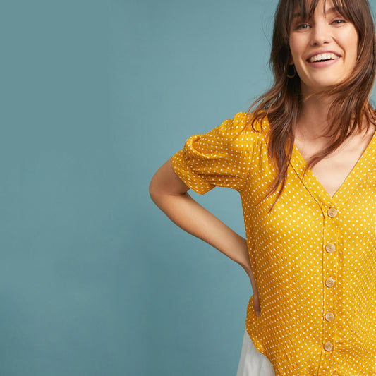 Maeve Yellow Motif Hansley Top - size 6 - Anthropologie
