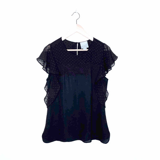 maeve black swiss dot flutter sleeve top - size medium