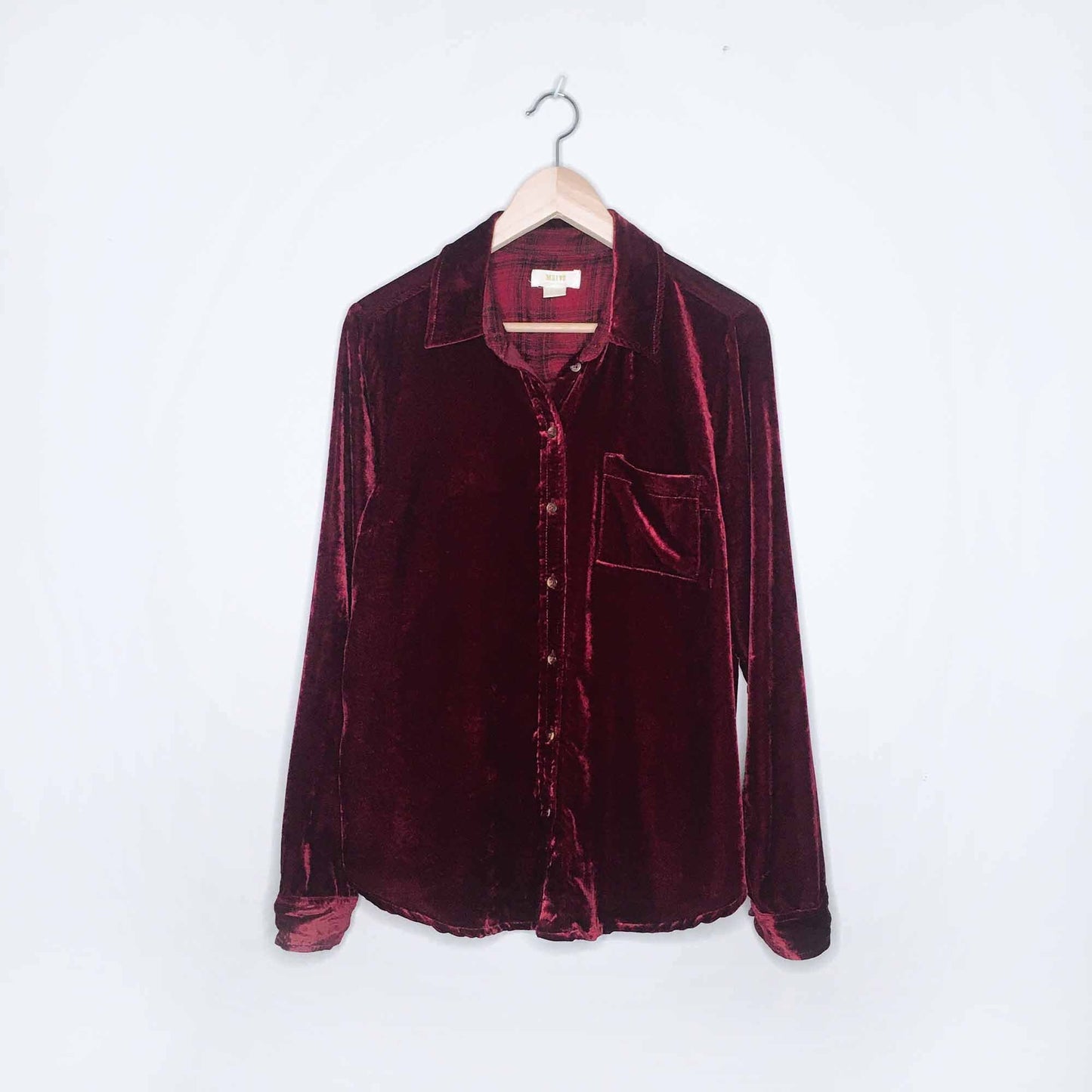 Maeve Anthropologie red velvet button down shirt - size 8