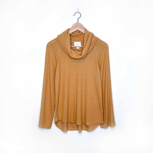 maeve ribbed cowl neck mustard yellow turtleneck - size small