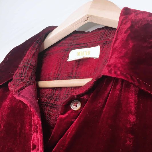 Maeve Anthropologie red velvet button down shirt - size 8