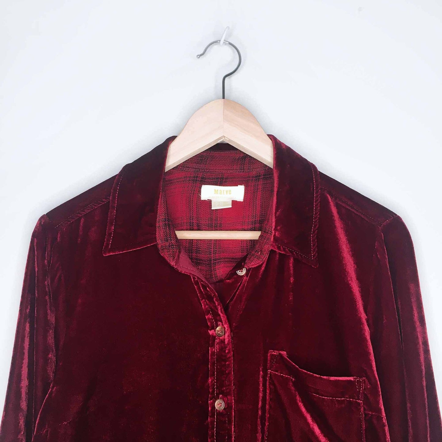 Maeve Anthropologie red velvet button down shirt - size 8