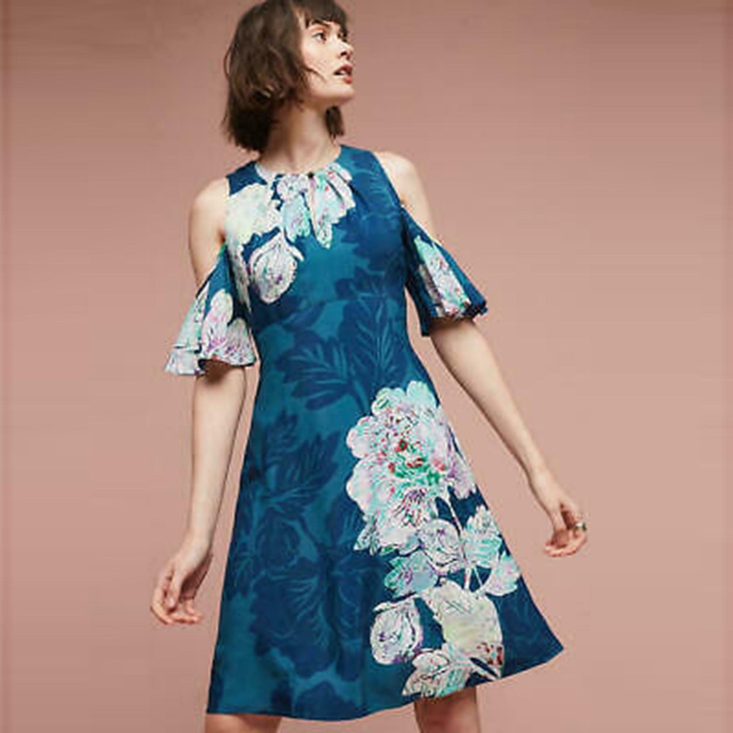 maeve elia cold shoulder floral midi dress - size 4