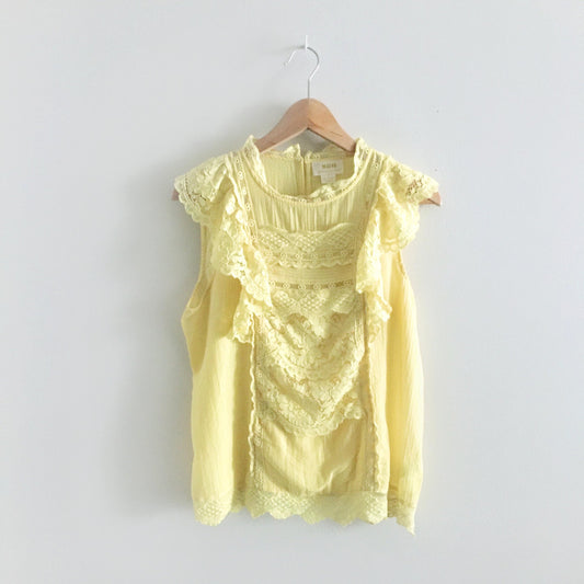 Maeve Victoria canary lace flutter Blouse - size 10