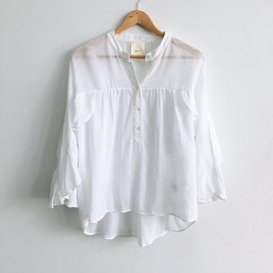 Maeve Ruffled Henley top - size Medium - Anthropologie