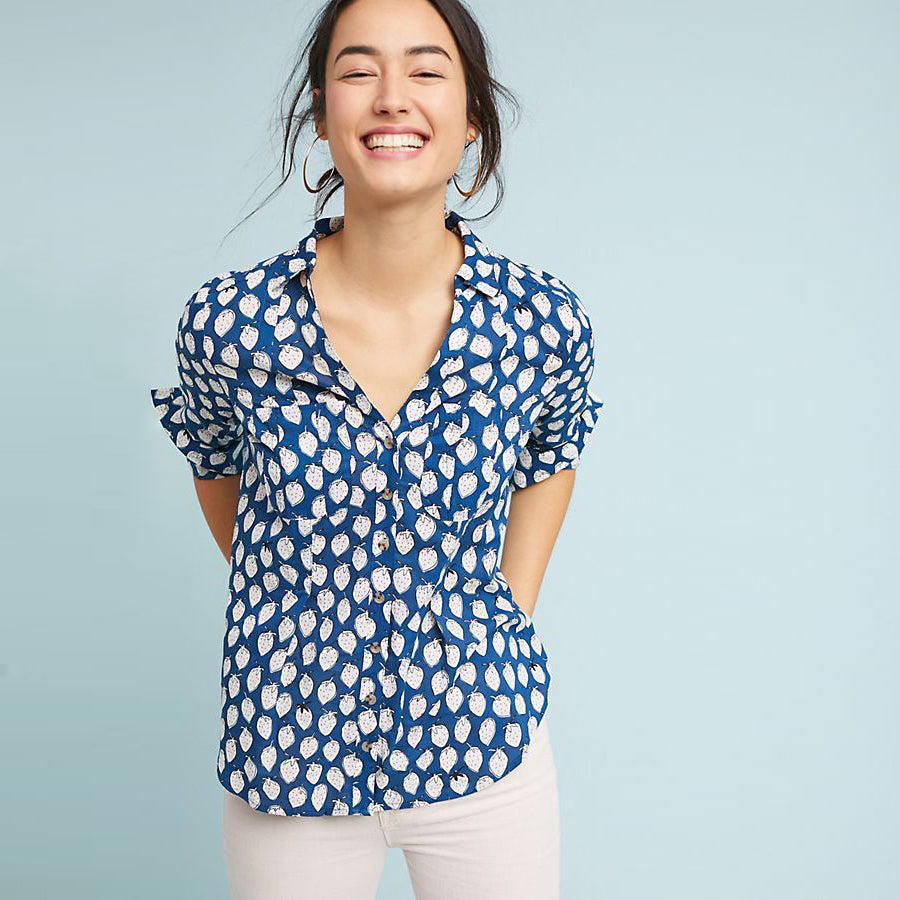 Maeve Rochelle printed buttondown blouse - size 2