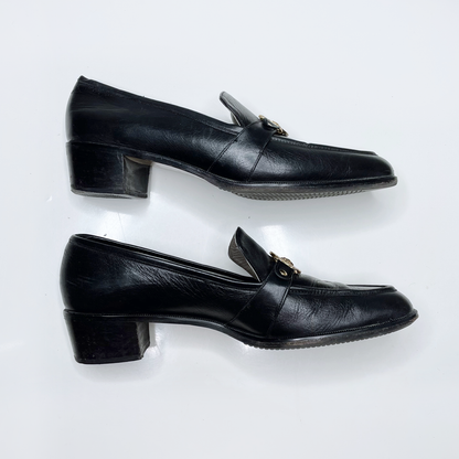 vintage magik by amalfi black leather loafers with gold lion head - size 7.5