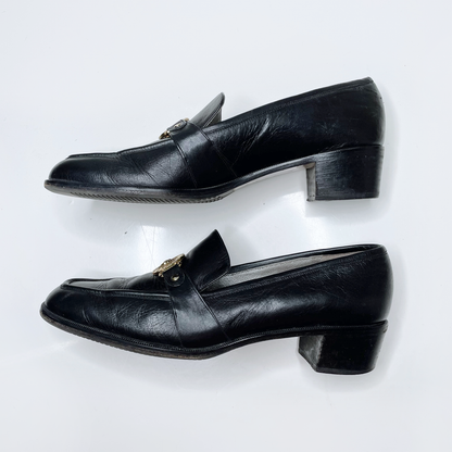 vintage magik by amalfi black leather loafers with gold lion head - size 7.5