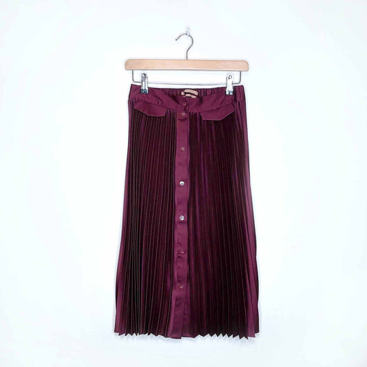 scotch & soda accordion pleated sati midi skirt with plackets - size xs