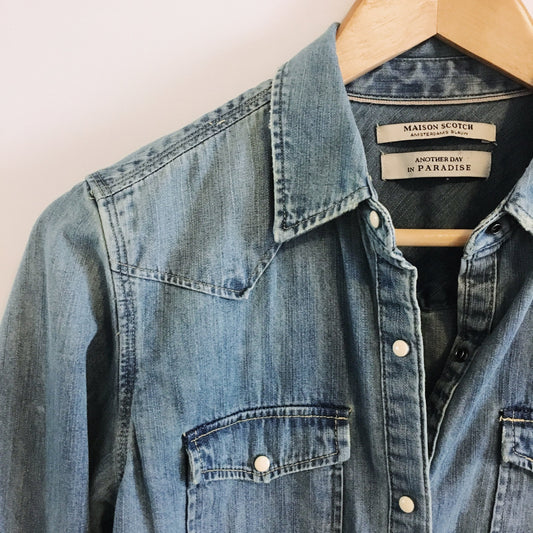 Maison Scotch Amsterdams Blauw Denim Snap Button Shirt - size 2