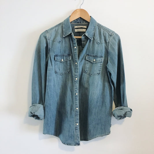 Maison Scotch Amsterdams Blauw Denim Snap Button Shirt - size 2
