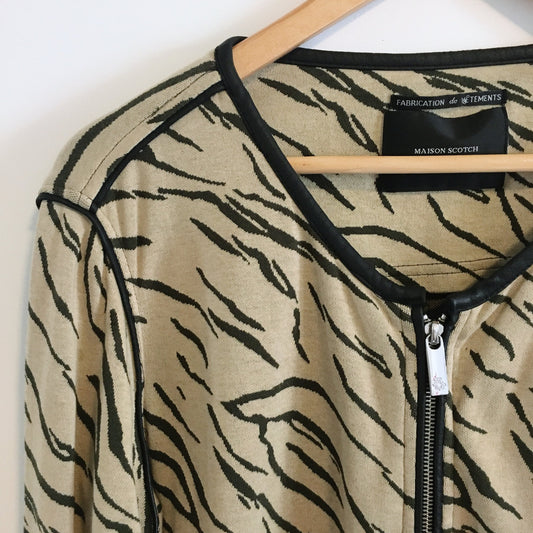 Maison Scotch Zebra-esque Zip-up with Faux Leather Trim - size 2