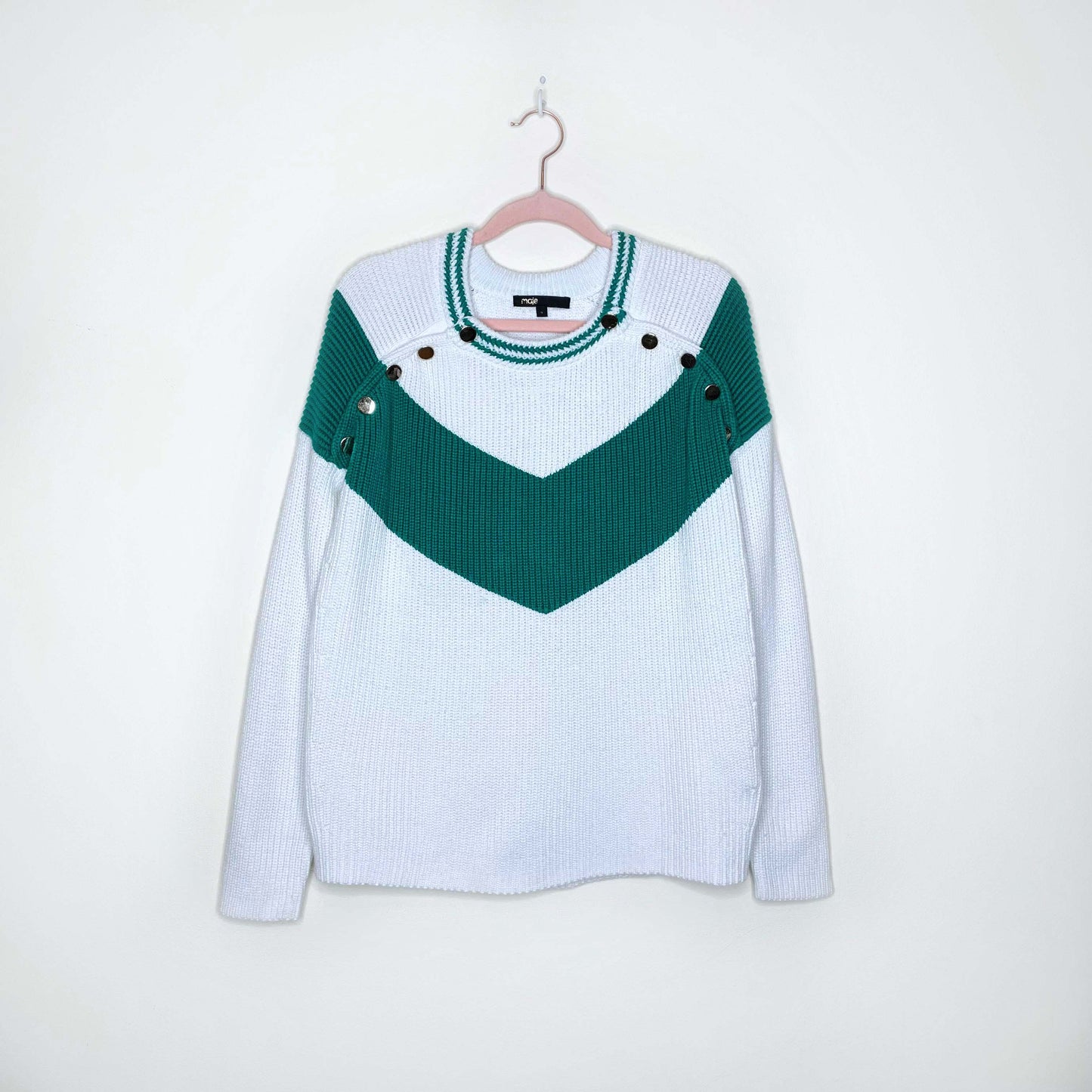 maje marina chevron cotton-wool knit sweater - size 2