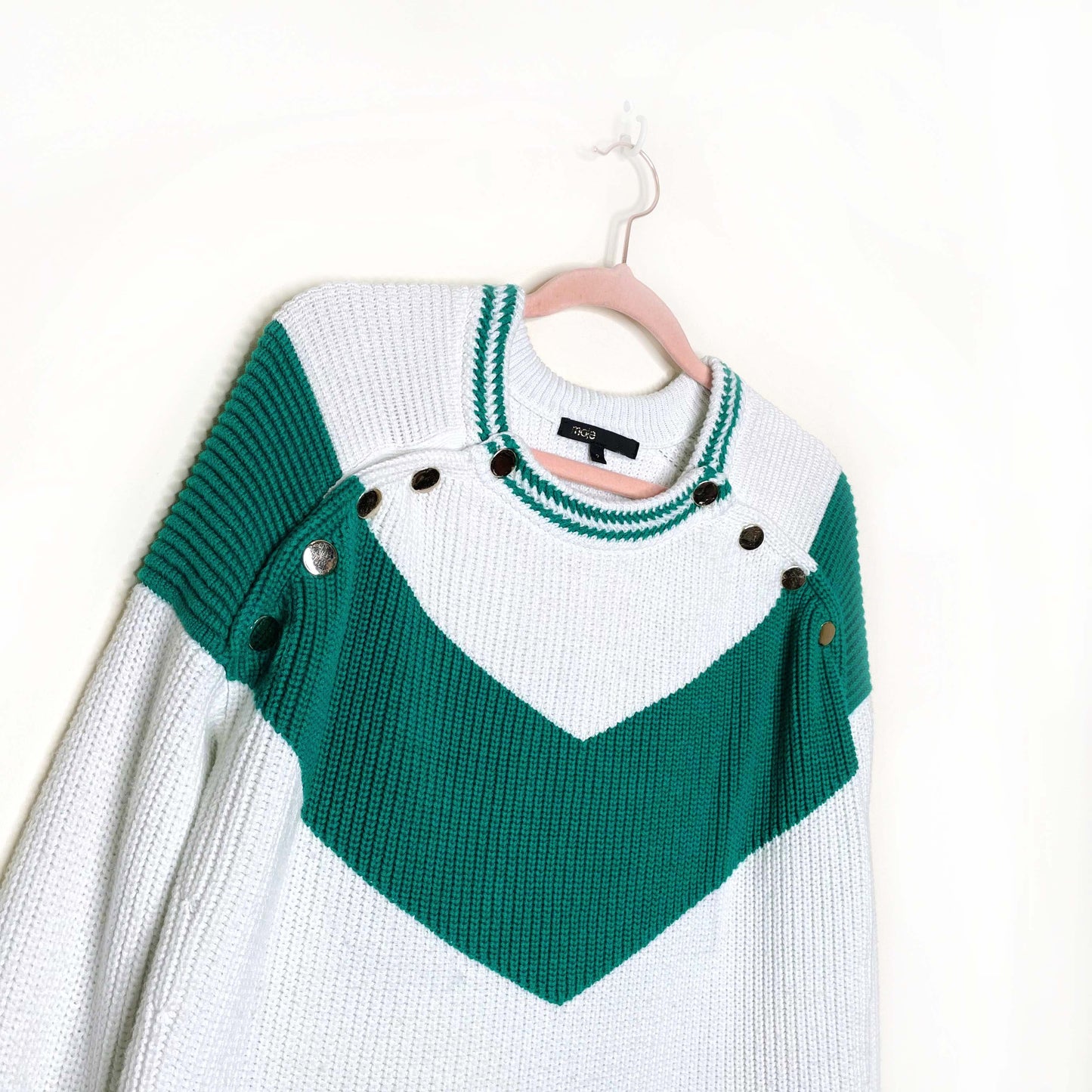 maje marina chevron cotton-wool knit sweater - size 2