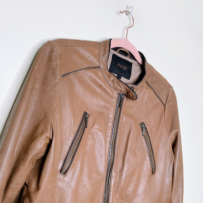 maje butter leather brown bomber moto jacket - size 2