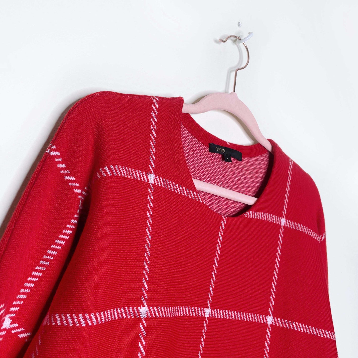 maje red windowpane plaid wool-blend sweater - size 2