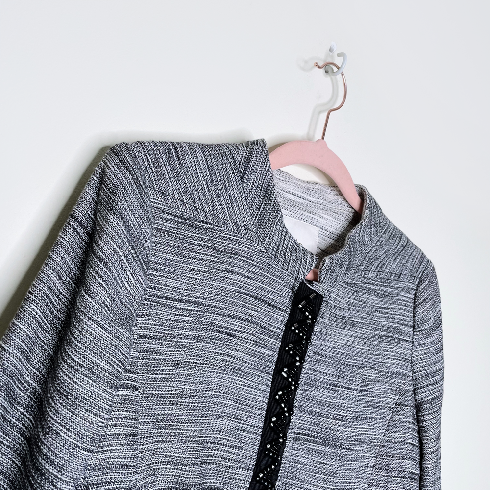 maje tweed zip up blazer jacket with embellished zipper - size 38