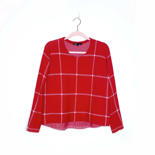maje red windowpane plaid wool-blend sweater - size 2