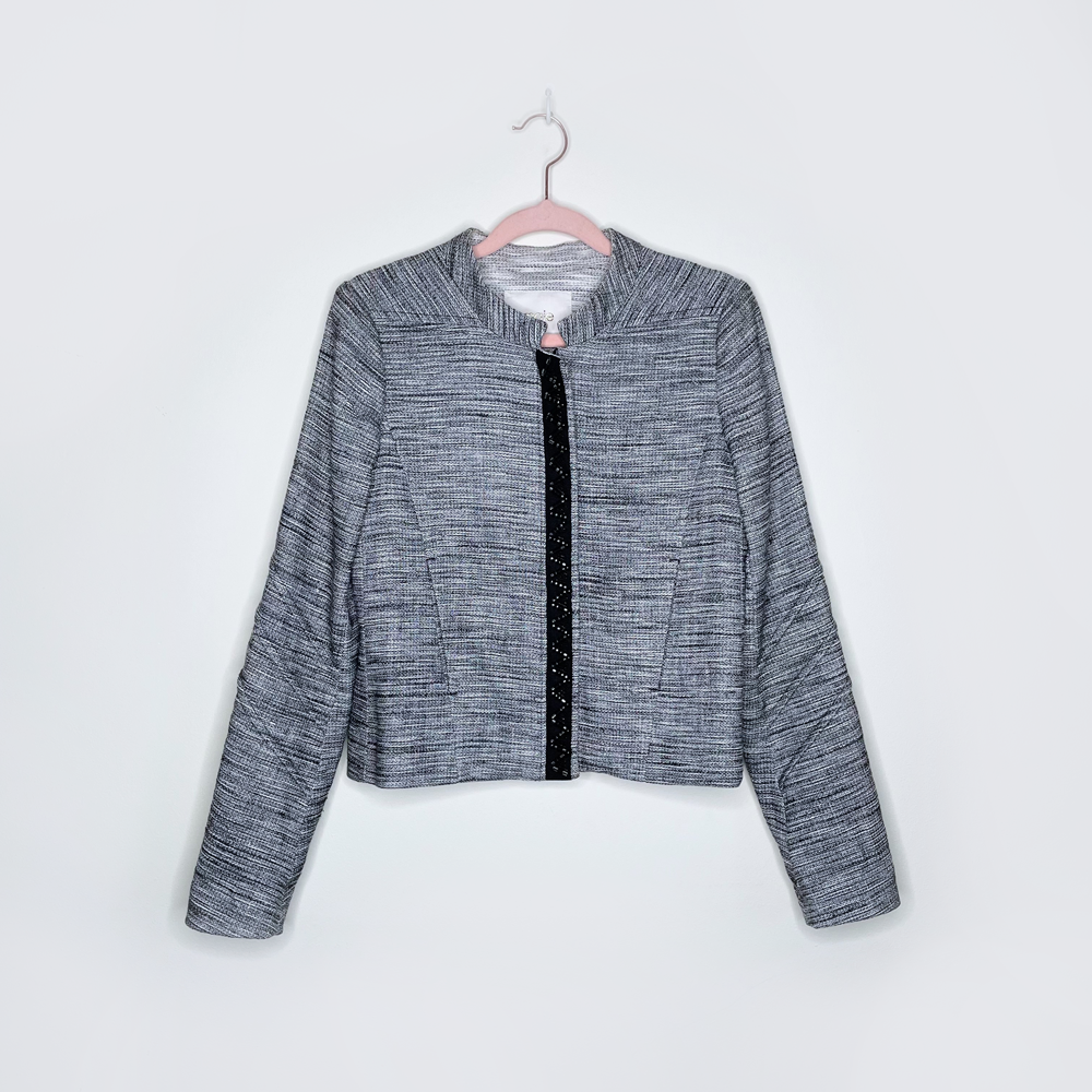 maje tweed zip up blazer jacket with embellished zipper - size 38