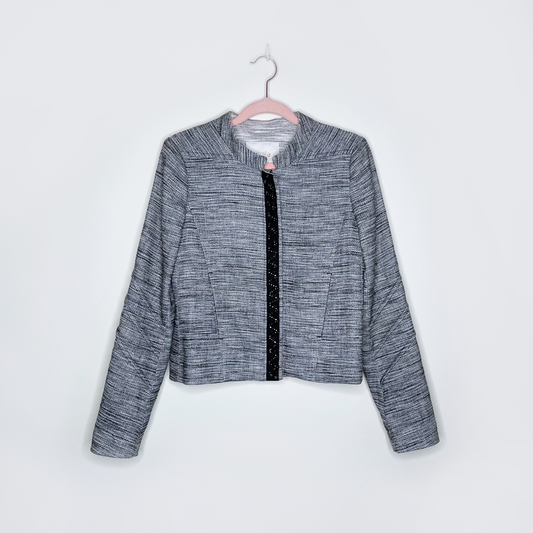 maje tweed zip up blazer jacket with embellished zipper - size 38