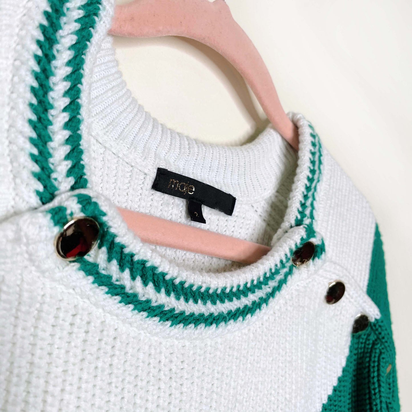 maje marina chevron cotton-wool knit sweater - size 2