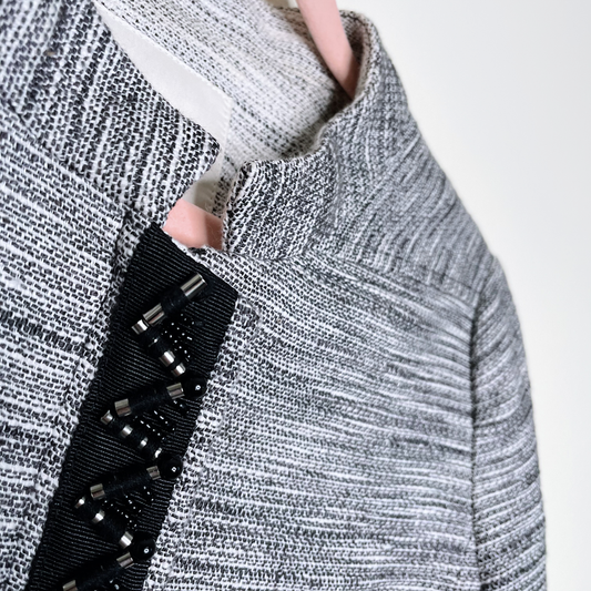 maje tweed zip up blazer jacket with embellished zipper - size 38