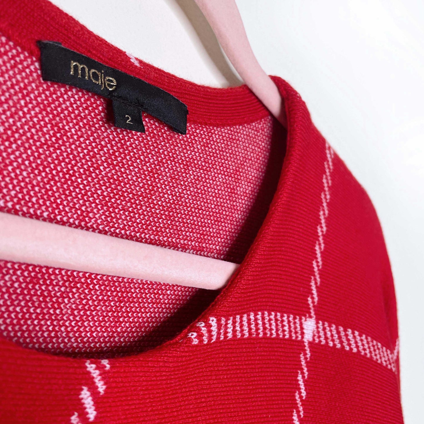 maje red windowpane plaid wool-blend sweater - size 2