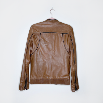 maje butter leather brown bomber moto jacket - size 2