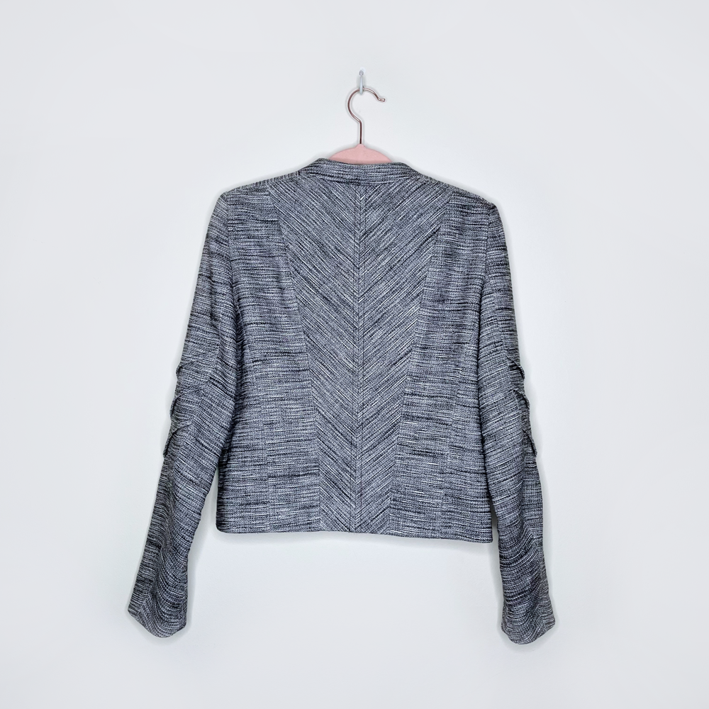 maje tweed zip up blazer jacket with embellished zipper - size 38