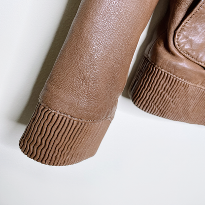 maje butter leather brown bomber moto jacket - size 2