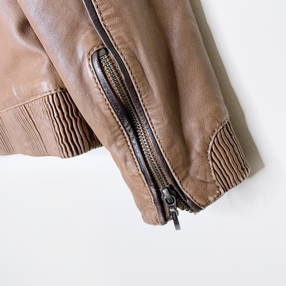 maje butter leather brown bomber moto jacket - size 2