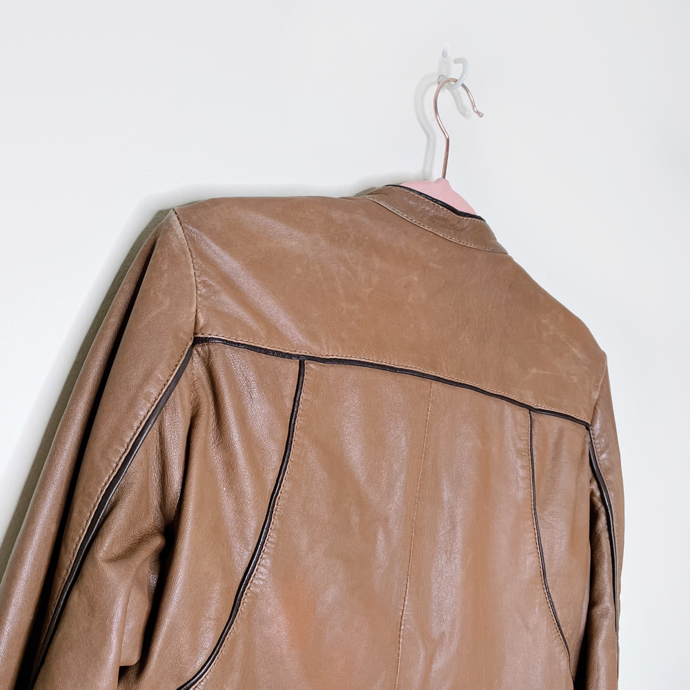 maje butter leather brown bomber moto jacket - size 2