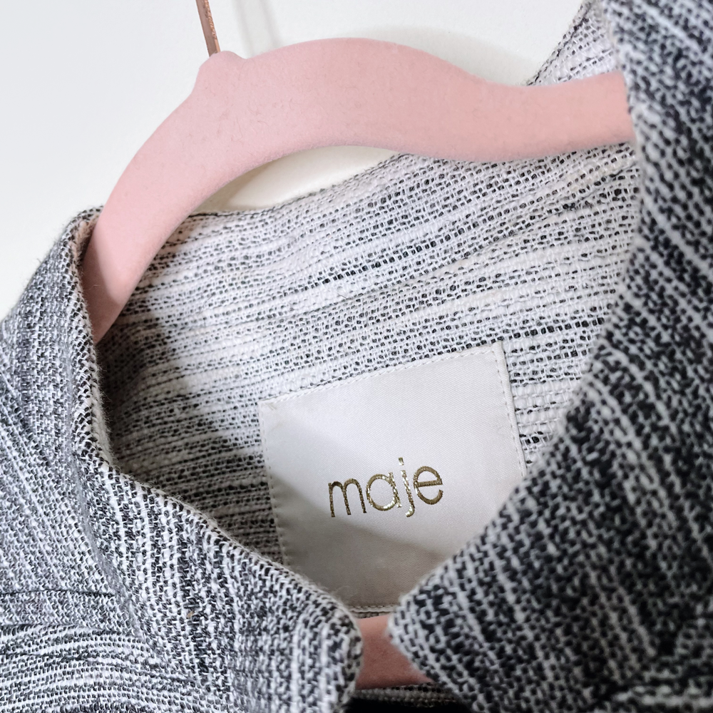 maje tweed zip up blazer jacket with embellished zipper - size 38
