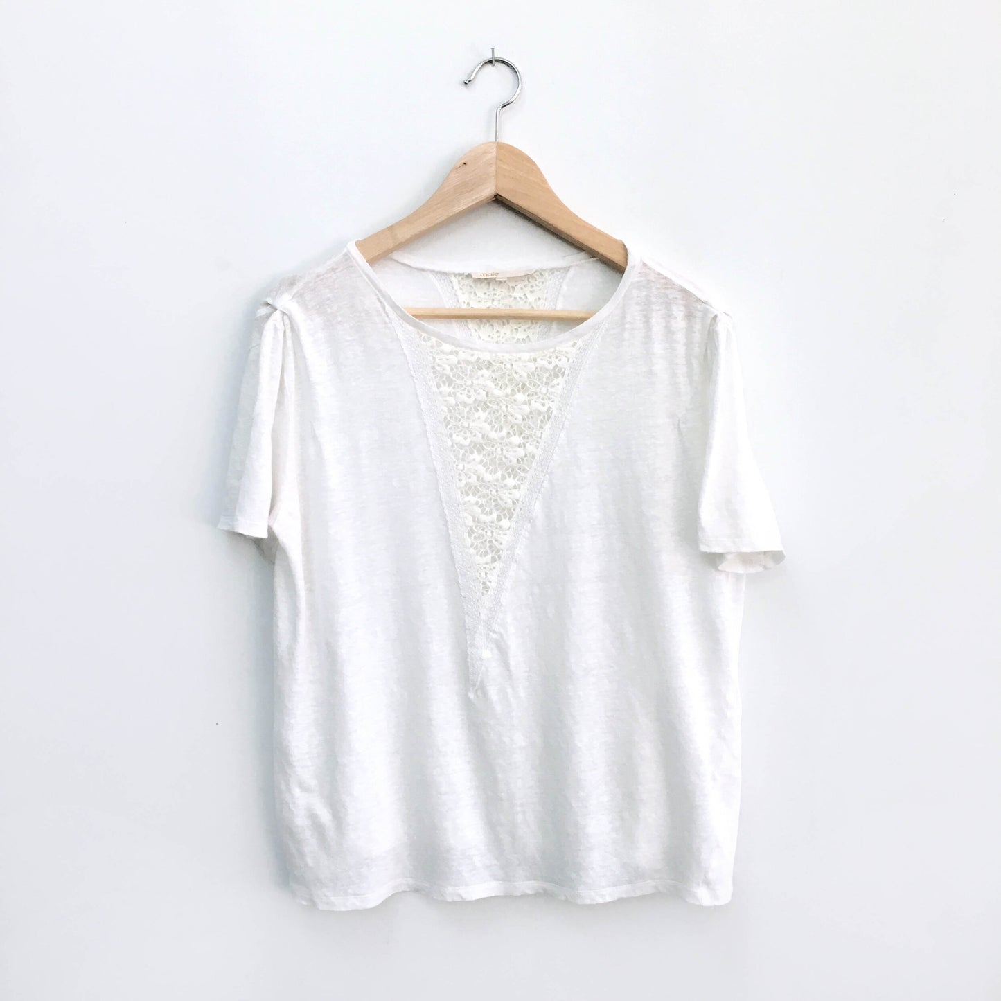 Maje Paris linen tee with lace inset - size 2