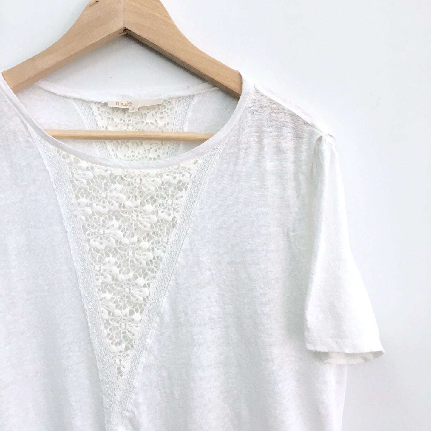 Maje Paris linen tee with lace inset - size 2
