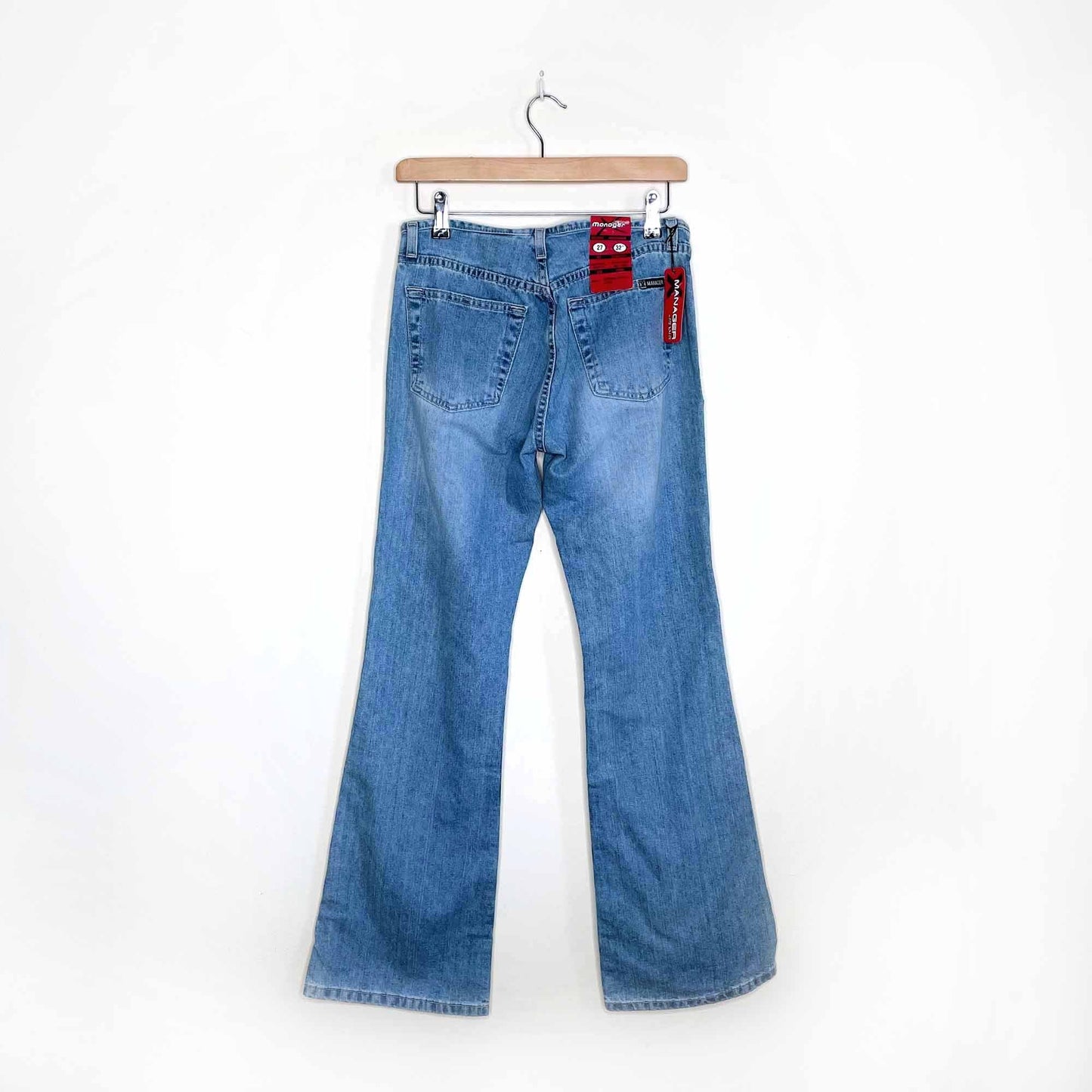 nwt deadstock manager jeans low rise hipster exposed zip flare - size 27