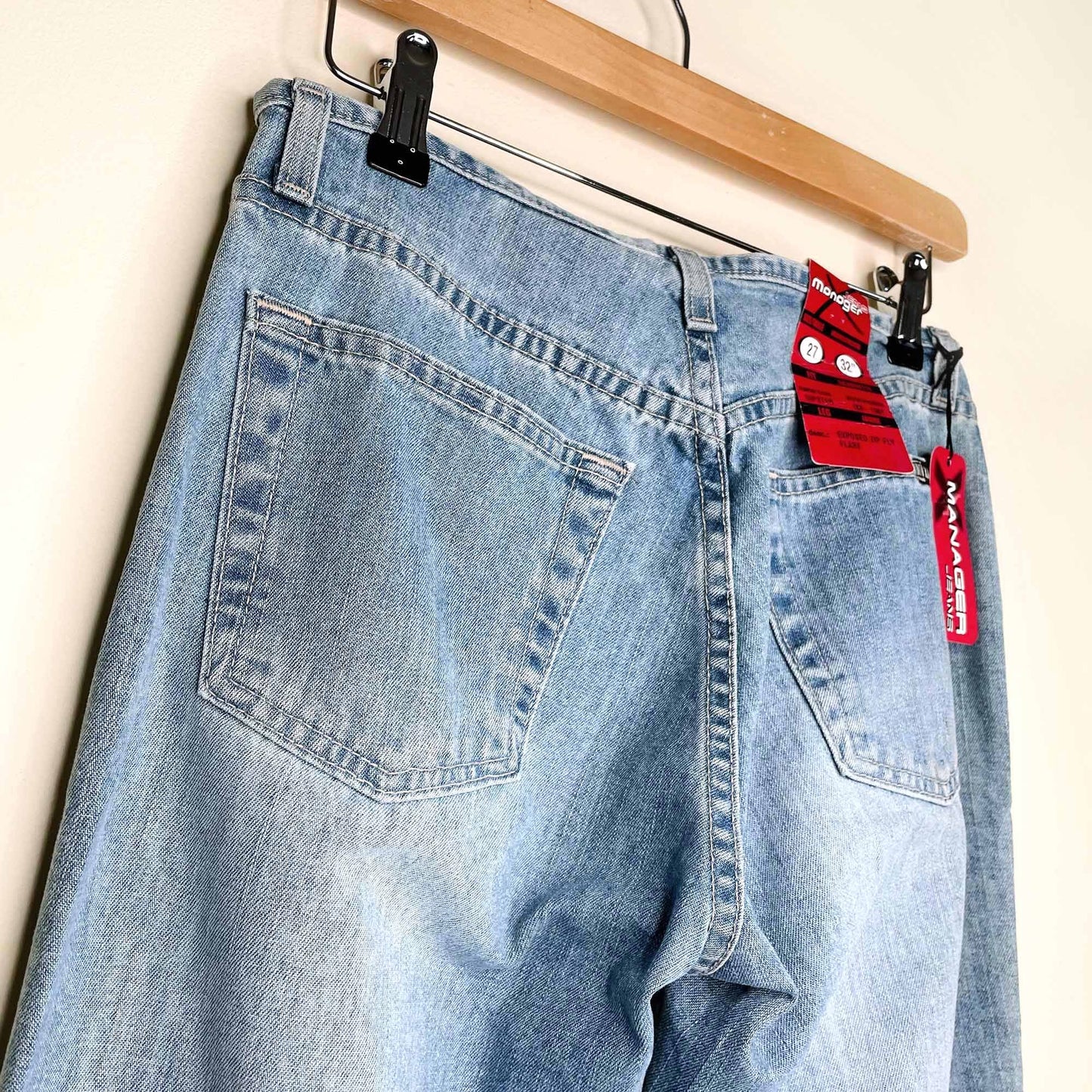nwt deadstock manager jeans low rise hipster exposed zip flare - size 27