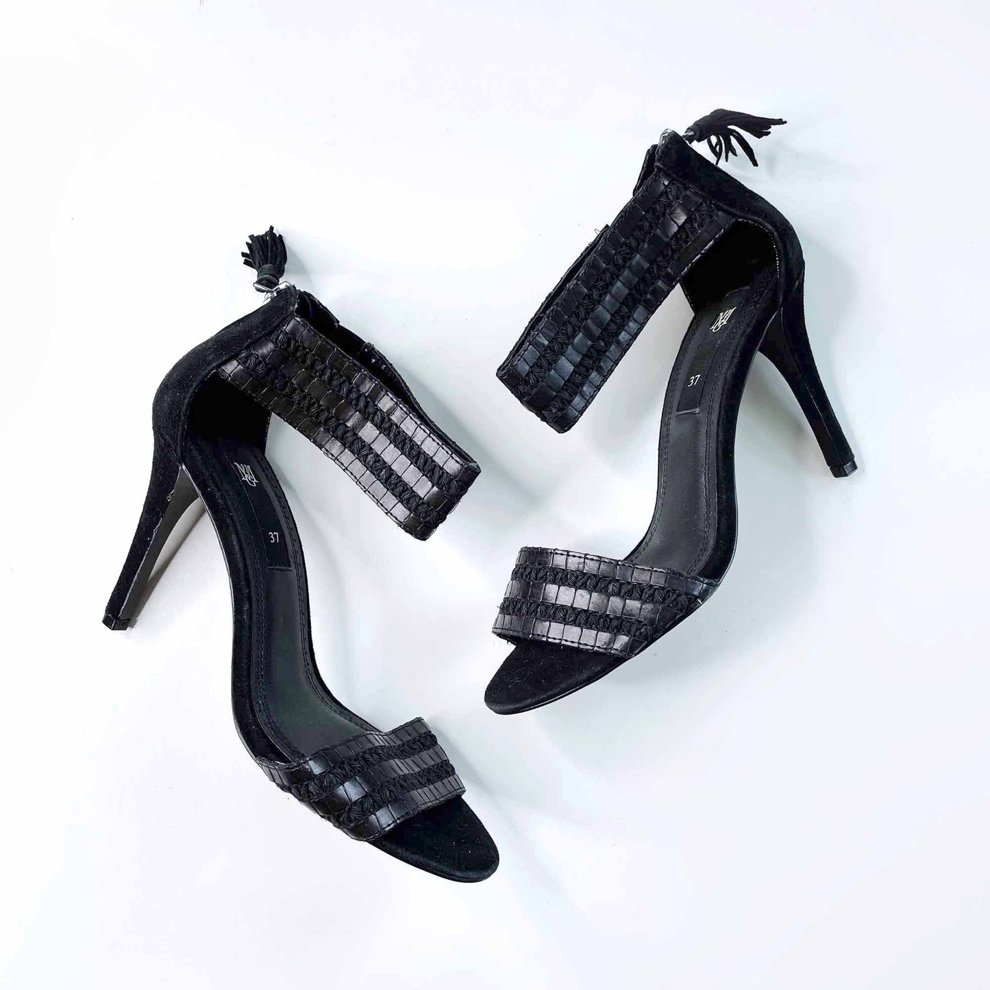 nwot mango boho tassel braided ankle strap heels - size 37