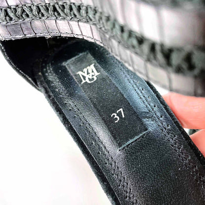 nwot mango boho tassel braided ankle strap heels - size 37