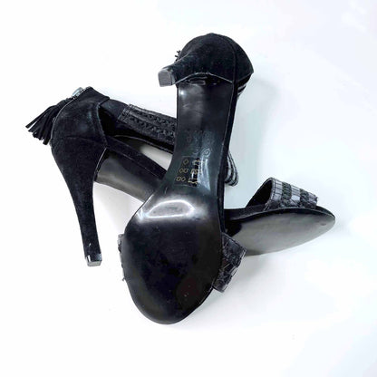 nwot mango boho tassel braided ankle strap heels - size 37