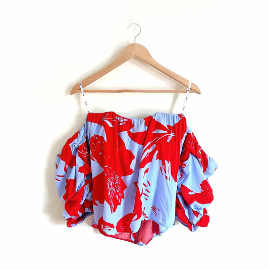 Bardot off shoulder tropical bustier crop top - size 8