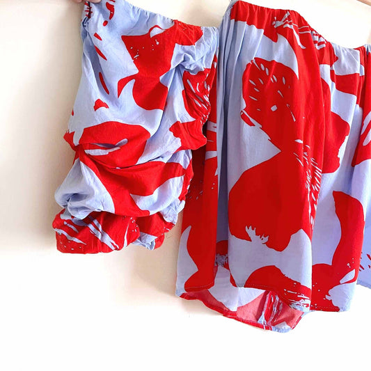 Bardot off shoulder tropical bustier crop top - size 8