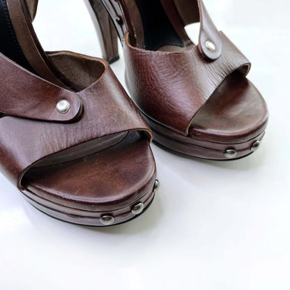 marni brown leather strappy heels - size 35