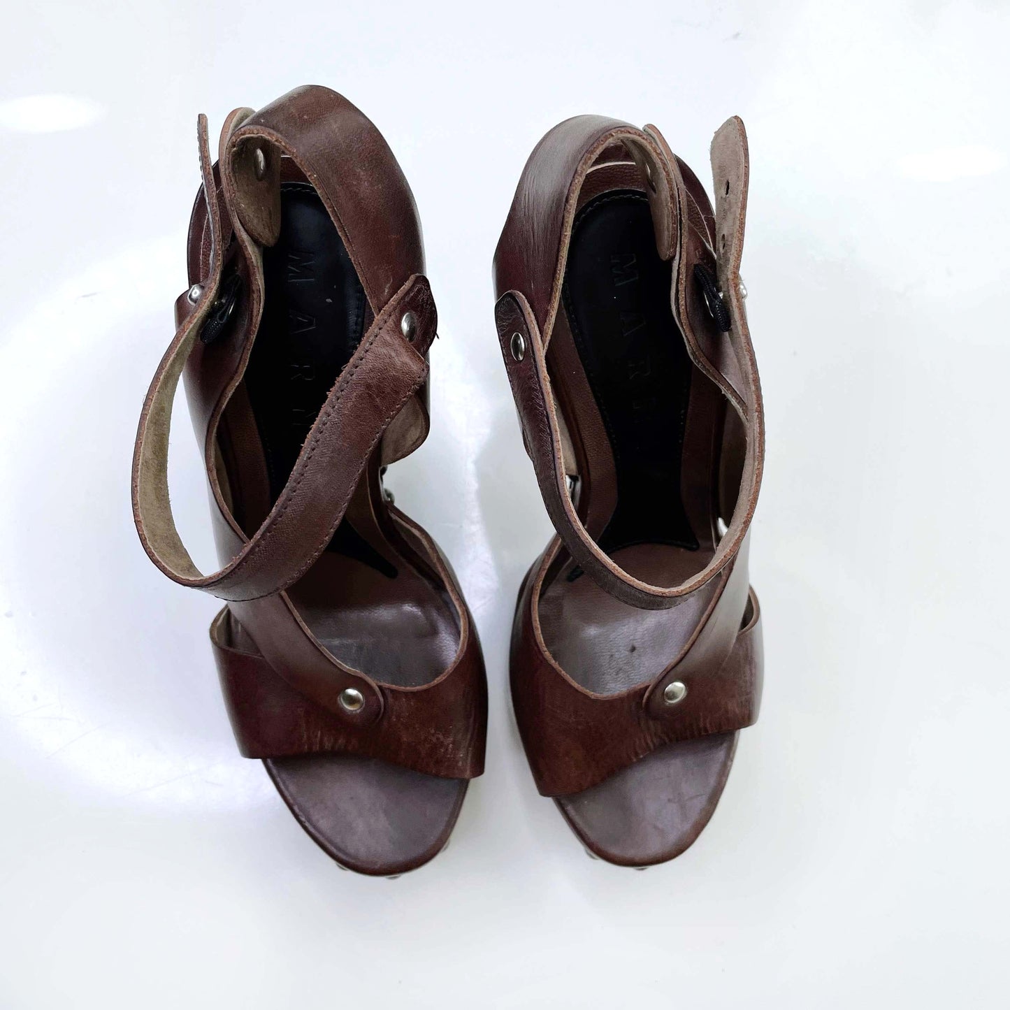 marni brown leather strappy heels - size 35