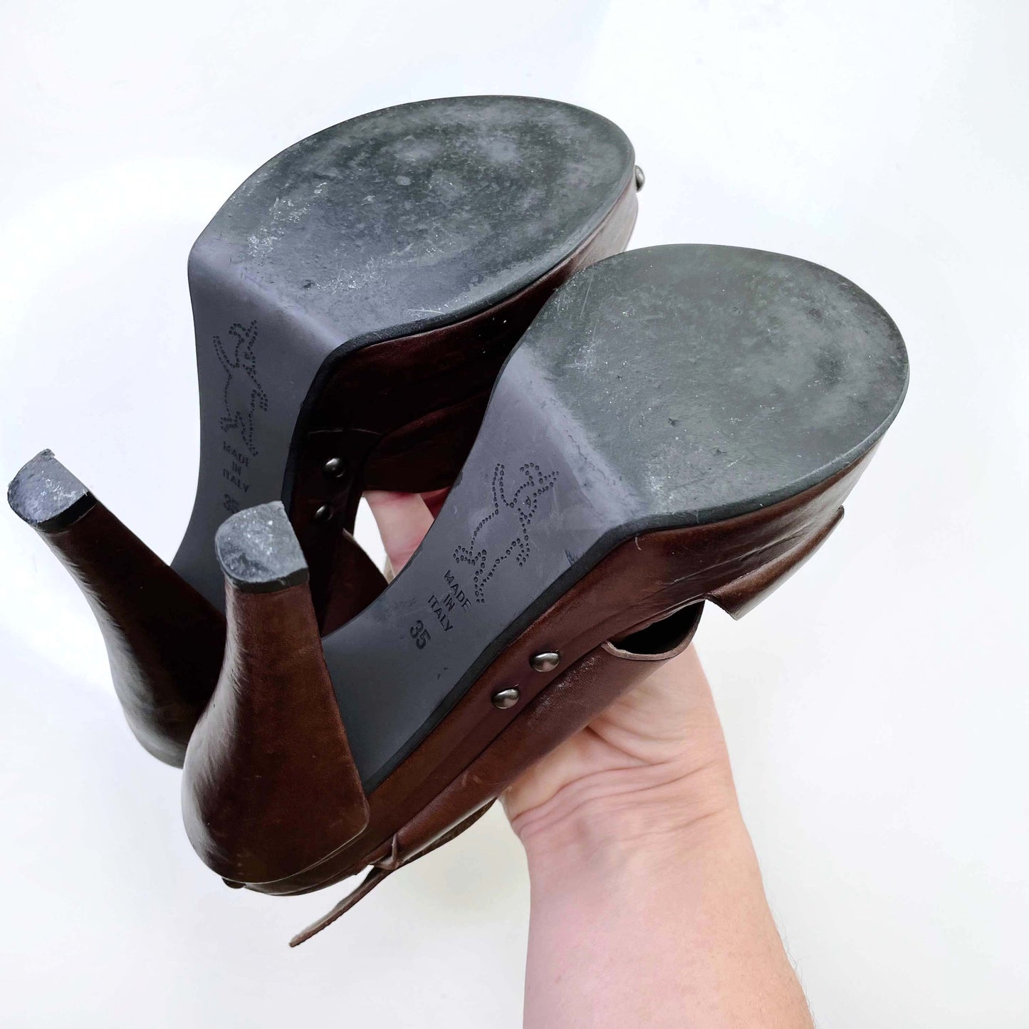 marni brown leather strappy heels - size 35